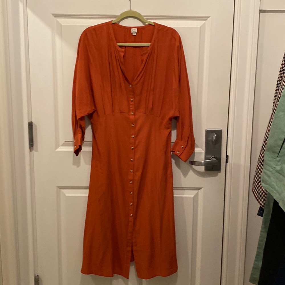 Loft dress rust color long sleeve button front